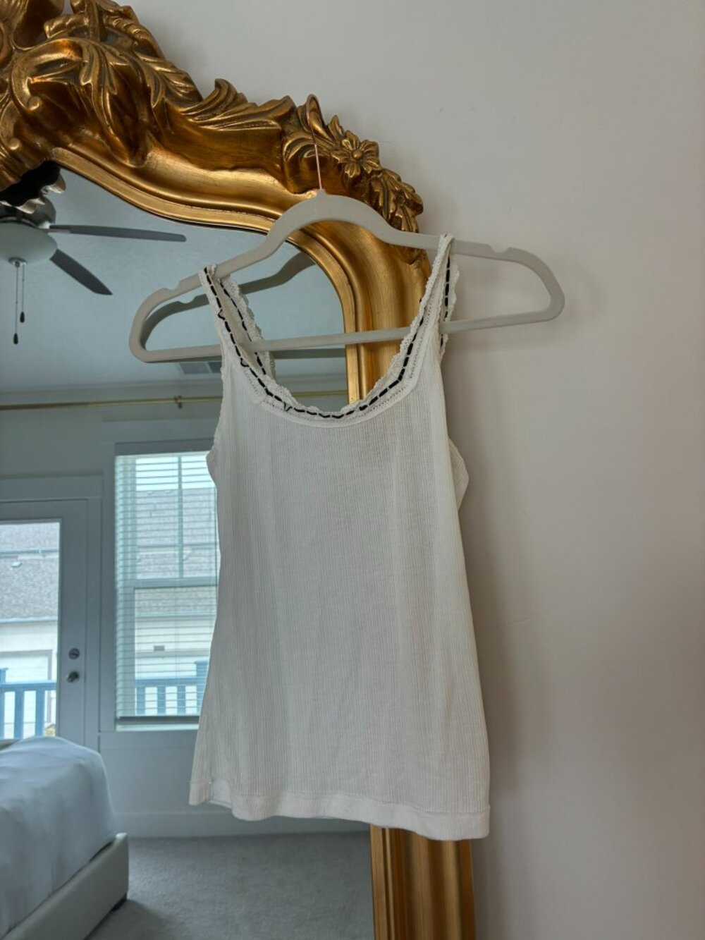 Free People White Ribbed Lace Tank - Size Small
